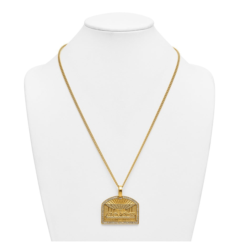 Stainless Steel Polished Yellow IP Crystal Last Supper 24in Necklace – Elegant Jewelry Gift for Birthday, Anniversary, Engagement, Wedding