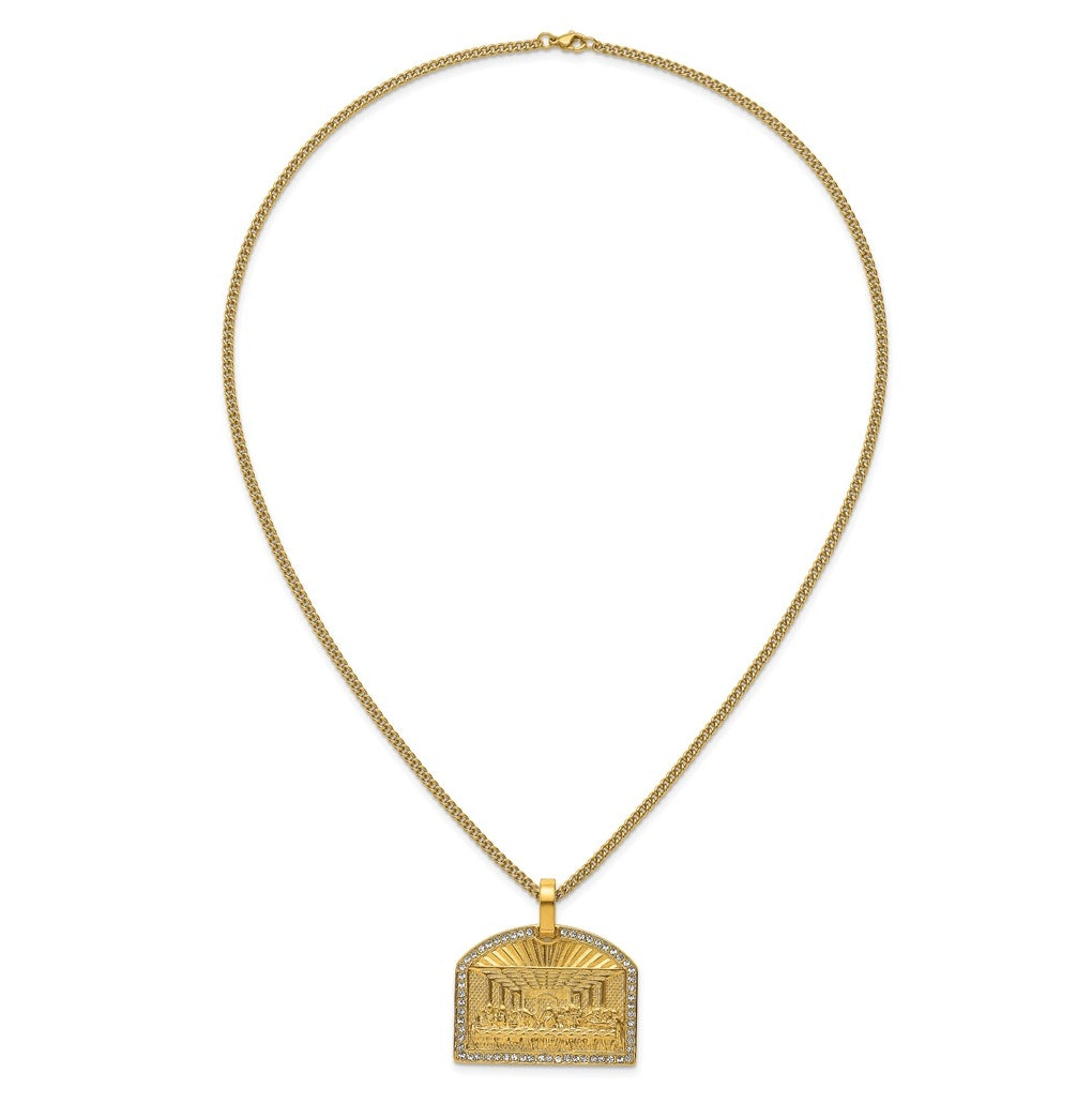 Stainless Steel Polished Yellow IP Crystal Last Supper 24in Necklace – Elegant Jewelry Gift for Birthday, Anniversary, Engagement, Wedding
