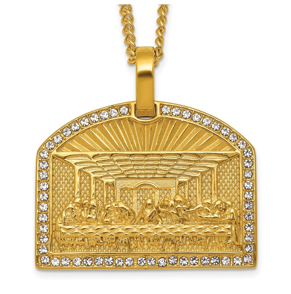 Stainless Steel Polished Yellow IP Crystal Last Supper 24in Necklace – Elegant Jewelry Gift for Birthday, Anniversary, Engagement, Wedding