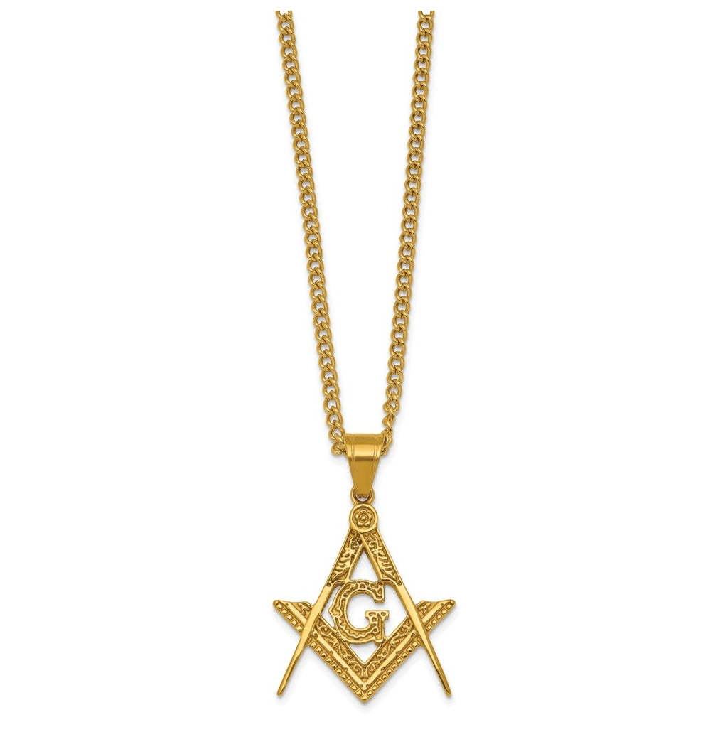 Stainless Steel Polished Yellow IP Masonic Symbol 24in Necklace – Elegant Jewelry Gift for Birthday, Anniversary, Engagement, Wedding