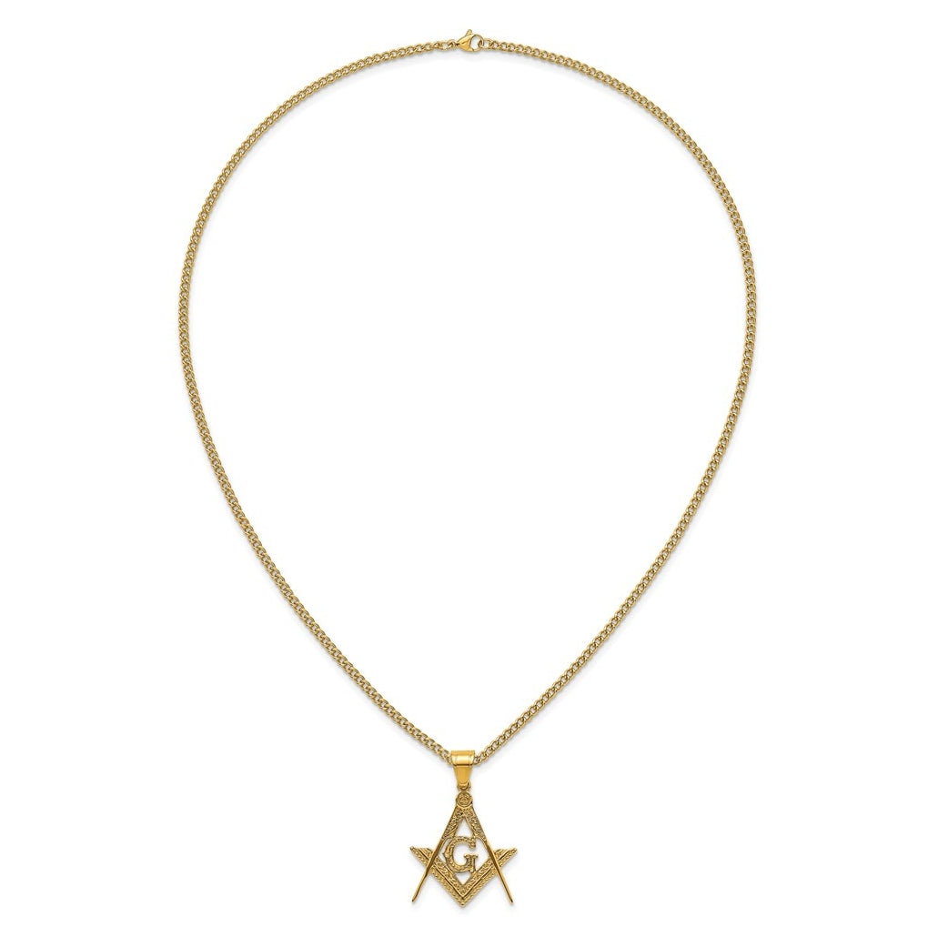 Stainless Steel Polished Yellow IP Masonic Symbol 24in Necklace – Elegant Jewelry Gift for Birthday, Anniversary, Engagement, Wedding