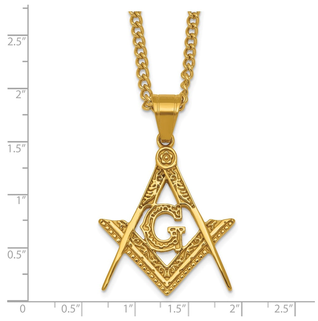Stainless Steel Polished Yellow IP Masonic Symbol 24in Necklace – Elegant Jewelry Gift for Birthday, Anniversary, Engagement, Wedding