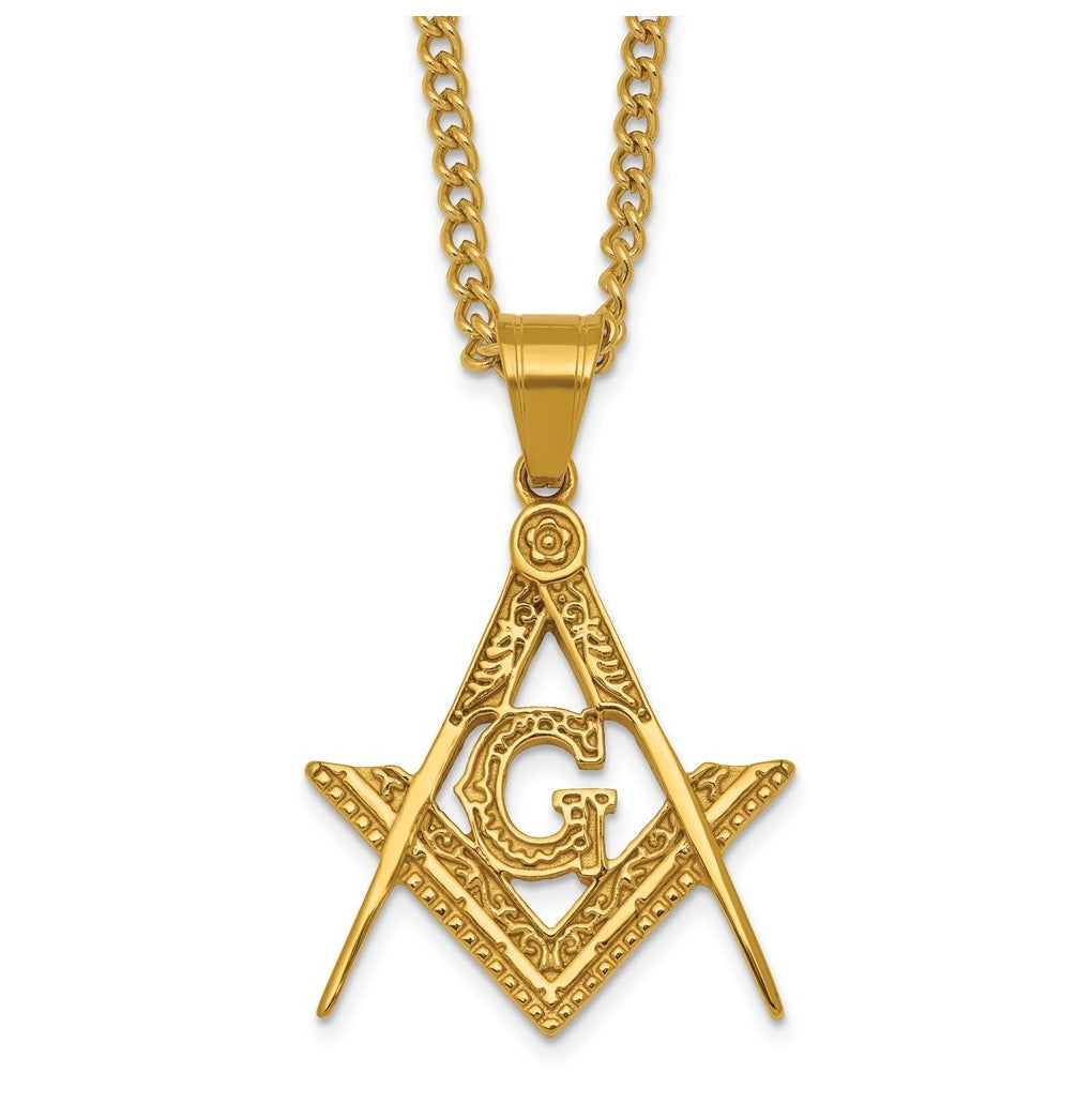 Stainless Steel Polished Yellow IP Masonic Symbol 24in Necklace – Elegant Jewelry Gift for Birthday, Anniversary, Engagement, Wedding