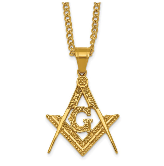 Stainless Steel Polished Yellow IP Masonic Symbol 24in Necklace – Elegant Jewelry Gift for Birthday, Anniversary, Engagement, Wedding