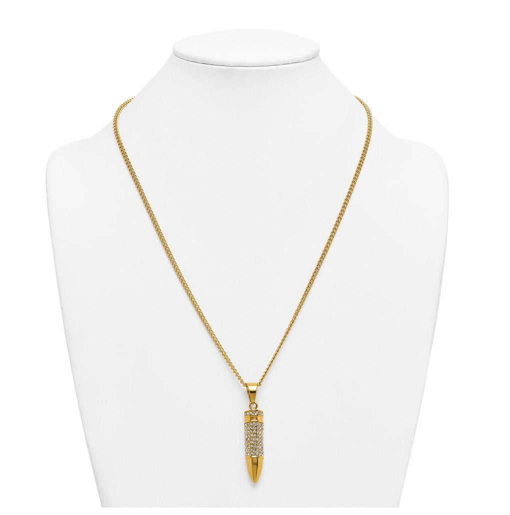 Stainless Steel Polished Yellow IP-plated Crystal Bullet 24in Necklace – Elegant Jewelry Gift for Birthday, Anniversary, Engagement, Wedding