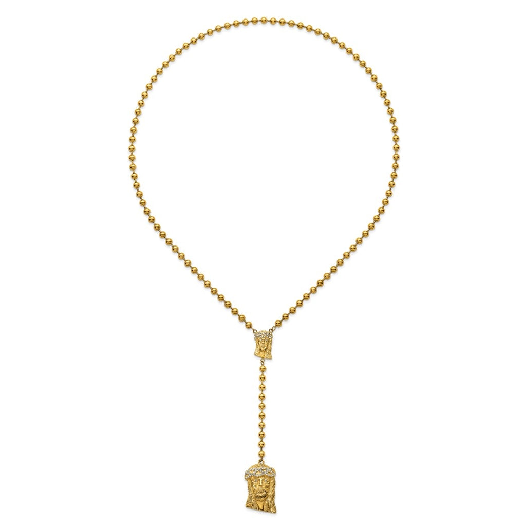Stainless Steel Polished Yellow IP-plated Crystal Jesus Rosary Necklace – Elegant Jewelry Gift for Birthday, Anniversary, Engagement, Wedding