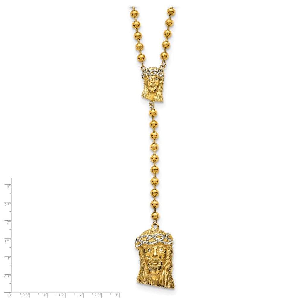 Stainless Steel Polished Yellow IP-plated Crystal Jesus Rosary Necklace – Elegant Jewelry Gift for Birthday, Anniversary, Engagement, Wedding
