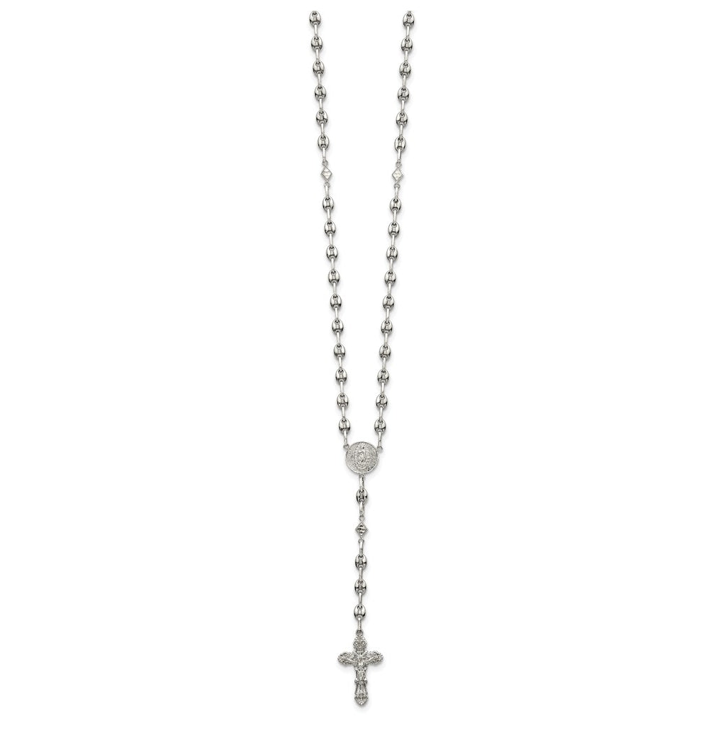 Stainless Steel with 925 Sterling Silver Polished 21in INRI Rosary Necklace – Elegant Jewelry Gift for Birthday, Anniversary, Engagement, Wedding