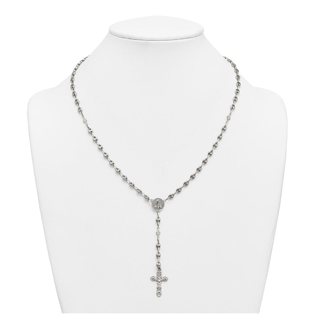 Stainless Steel with 925 Sterling Silver Polished 21in INRI Rosary Necklace – Elegant Jewelry Gift for Birthday, Anniversary, Engagement, Wedding