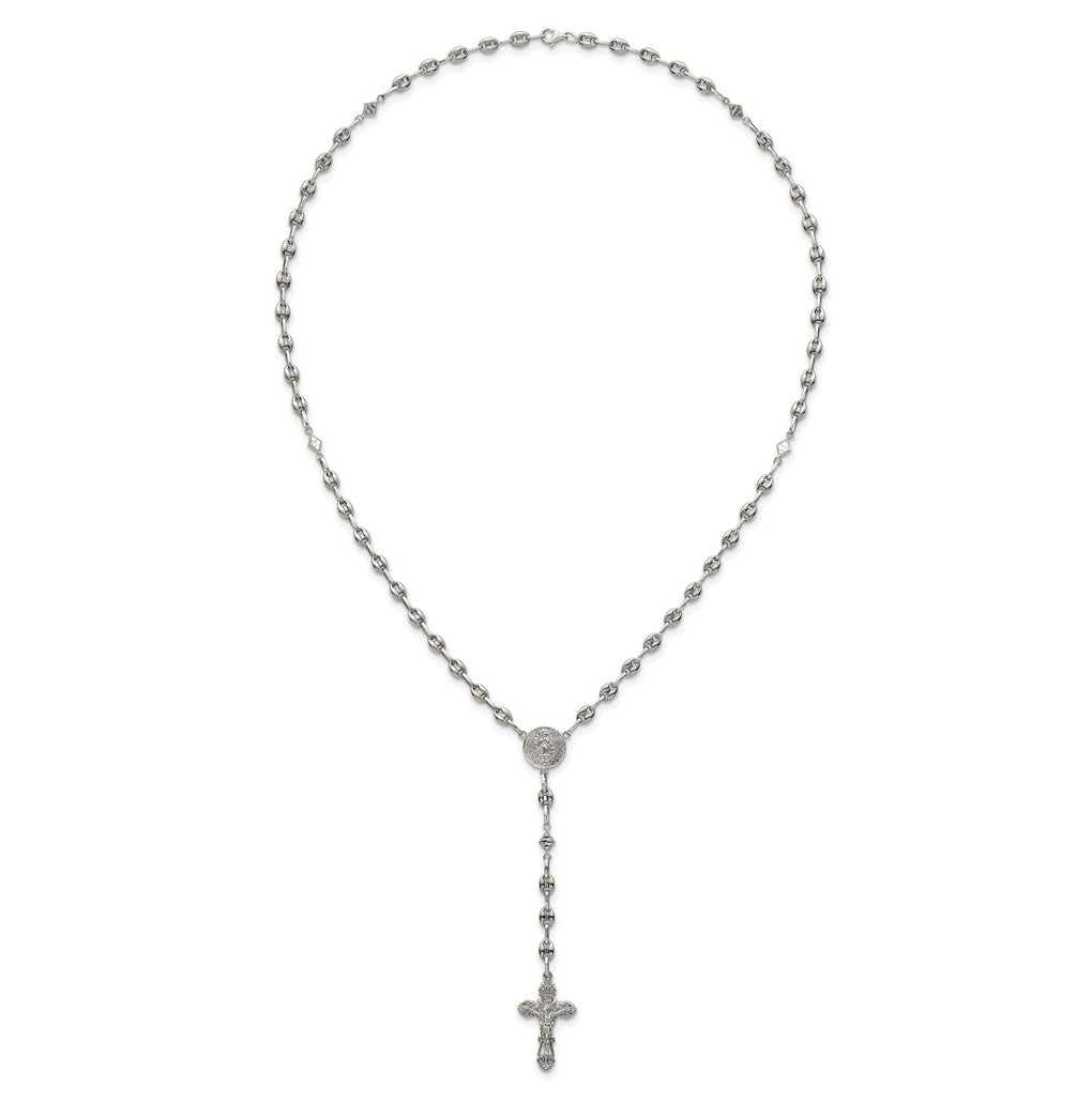Stainless Steel with 925 Sterling Silver Polished 21in INRI Rosary Necklace – Elegant Jewelry Gift for Birthday, Anniversary, Engagement, Wedding