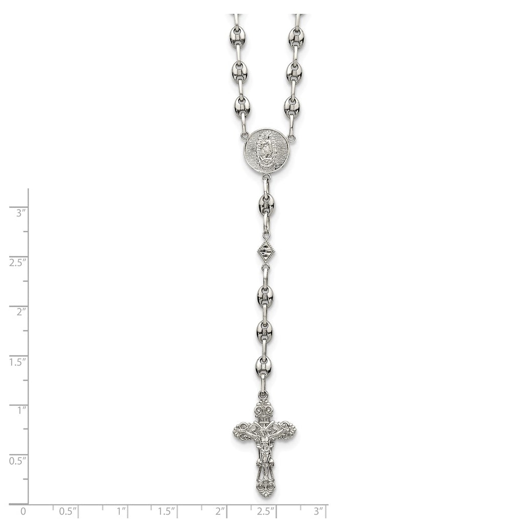 Stainless Steel with 925 Sterling Silver Polished 21in INRI Rosary Necklace – Elegant Jewelry Gift for Birthday, Anniversary, Engagement, Wedding
