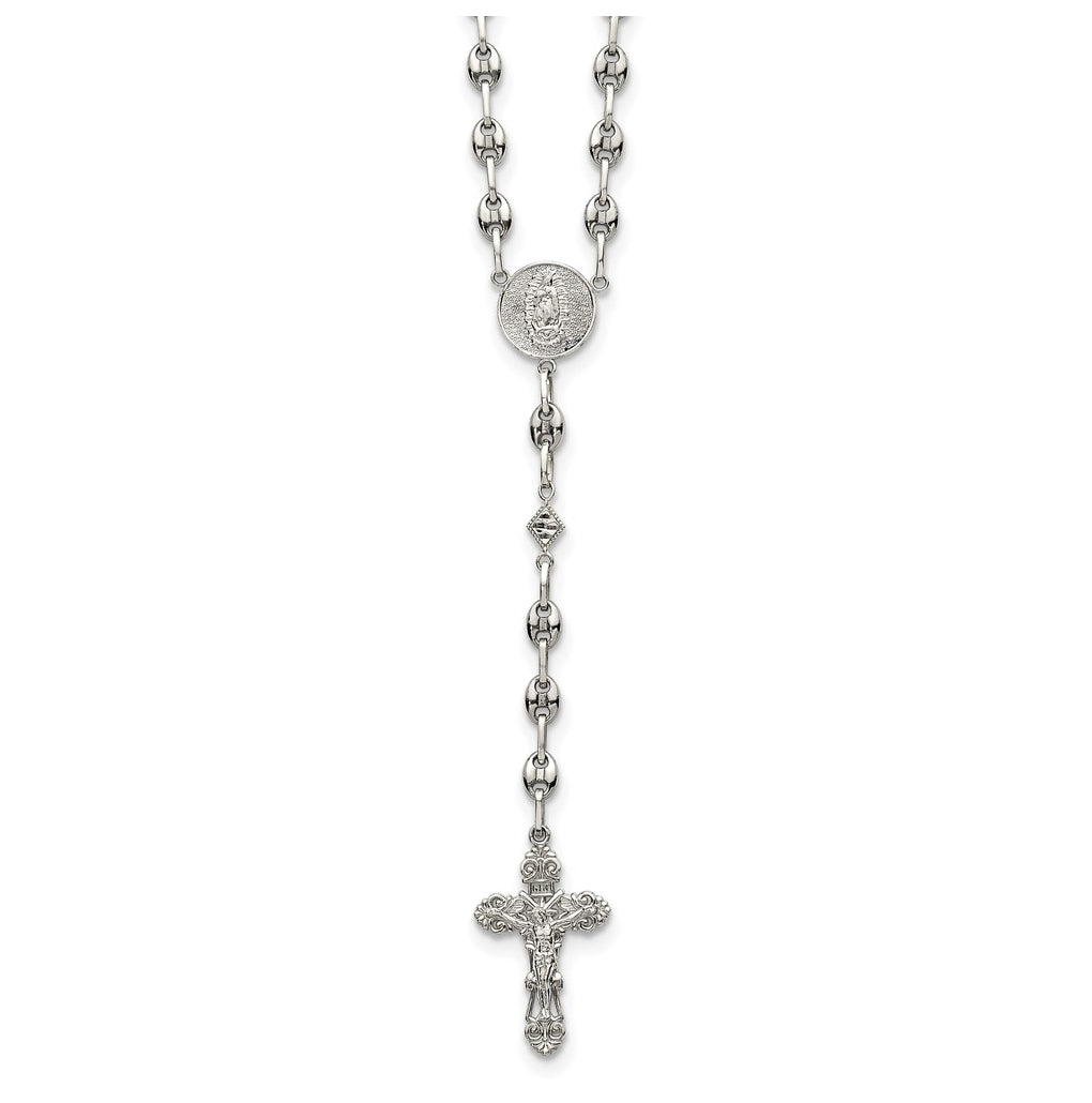 Stainless Steel with 925 Sterling Silver Polished 21in INRI Rosary Necklace – Elegant Jewelry Gift for Birthday, Anniversary, Engagement, Wedding