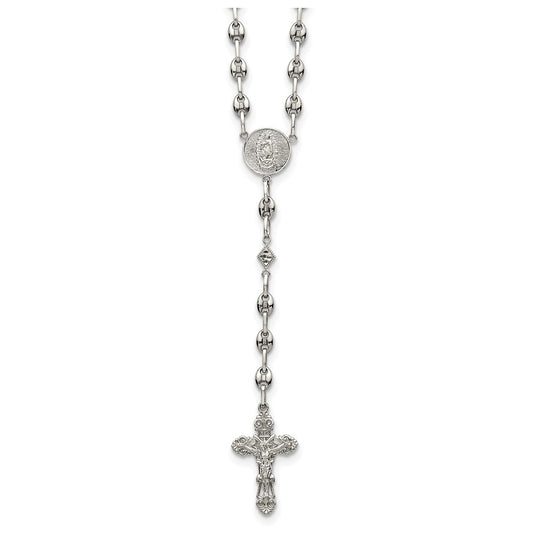 Stainless Steel with 925 Sterling Silver Polished 21in INRI Rosary Necklace – Elegant Jewelry Gift for Birthday, Anniversary, Engagement, Wedding