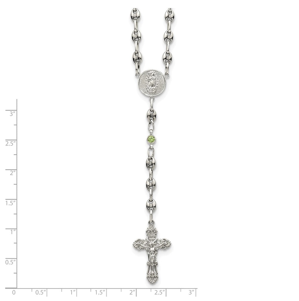 Stainless Steel with 925 Sterling Silver Polished Dark Pink Cubic Zirconia 21in INRI Rosary Necklace – Elegant Jewelry Gift for Birthday, Anniversary, Engagement, Wedding