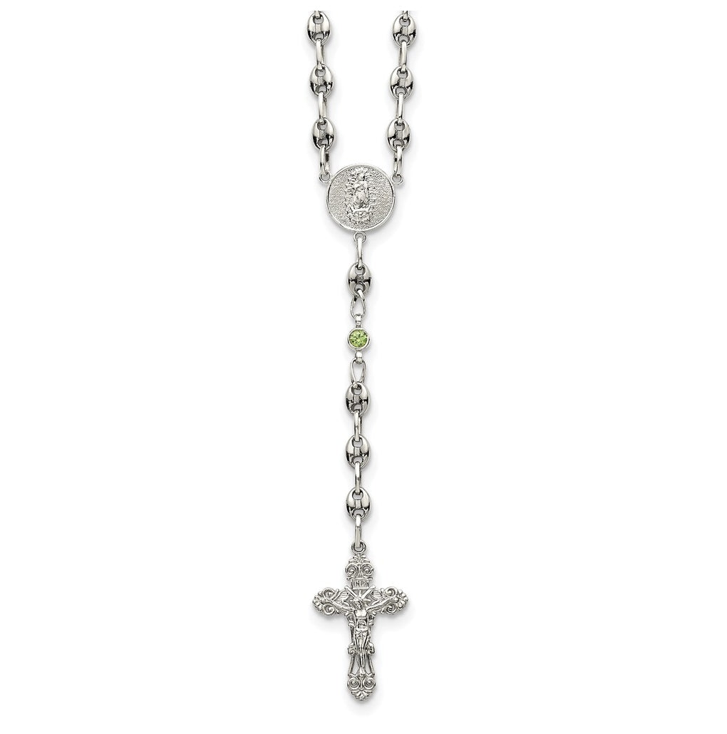 Stainless Steel with 925 Sterling Silver Polished Dark Pink Cubic Zirconia 21in INRI Rosary Necklace – Elegant Jewelry Gift for Birthday, Anniversary, Engagement, Wedding