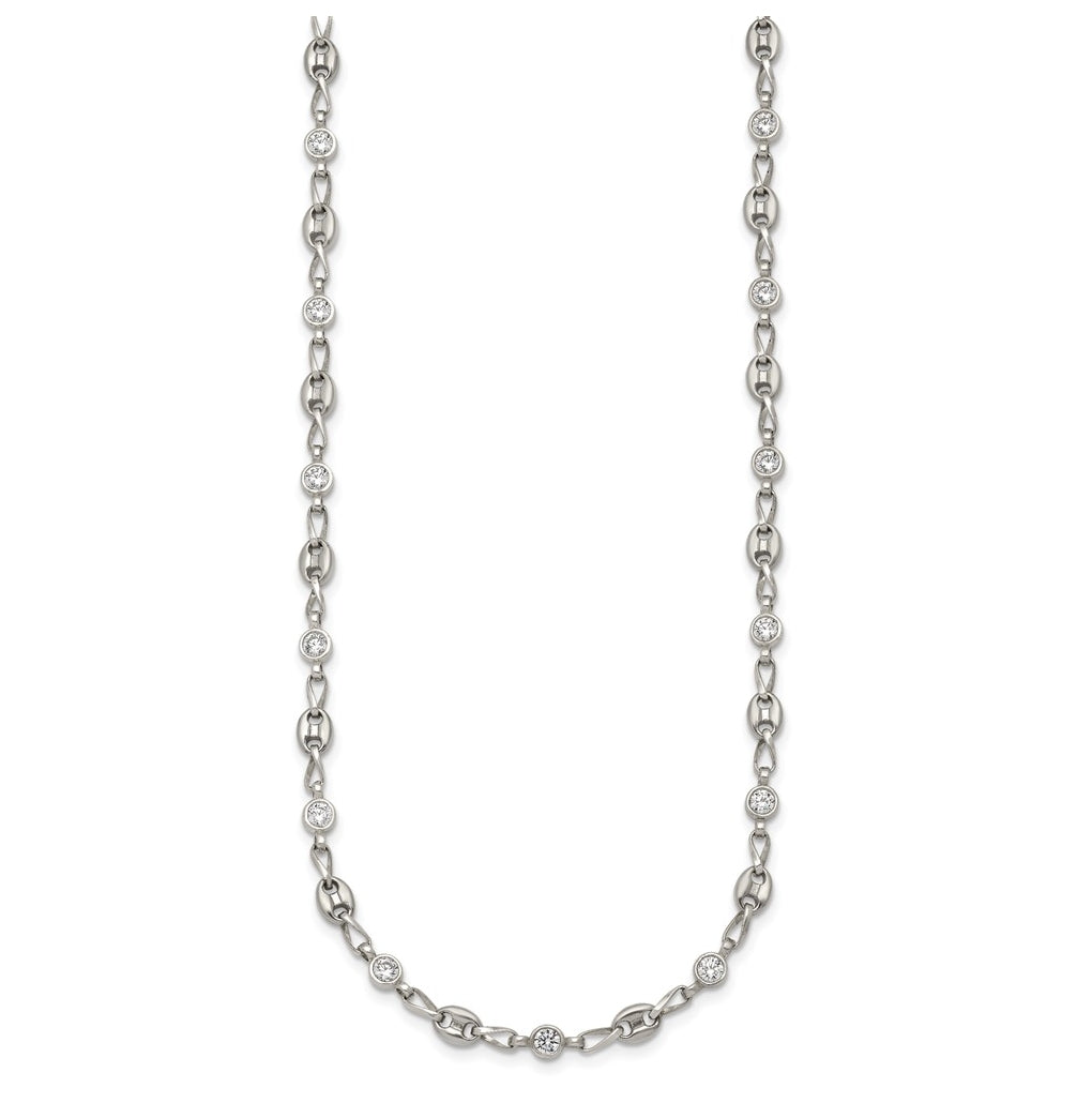 Stainless Steel with 925 Sterling Silver Polished White Cubic Zirconia 18 In Necklace – Elegant Jewelry Gift for Birthday, Anniversary, Engagement, Wedding