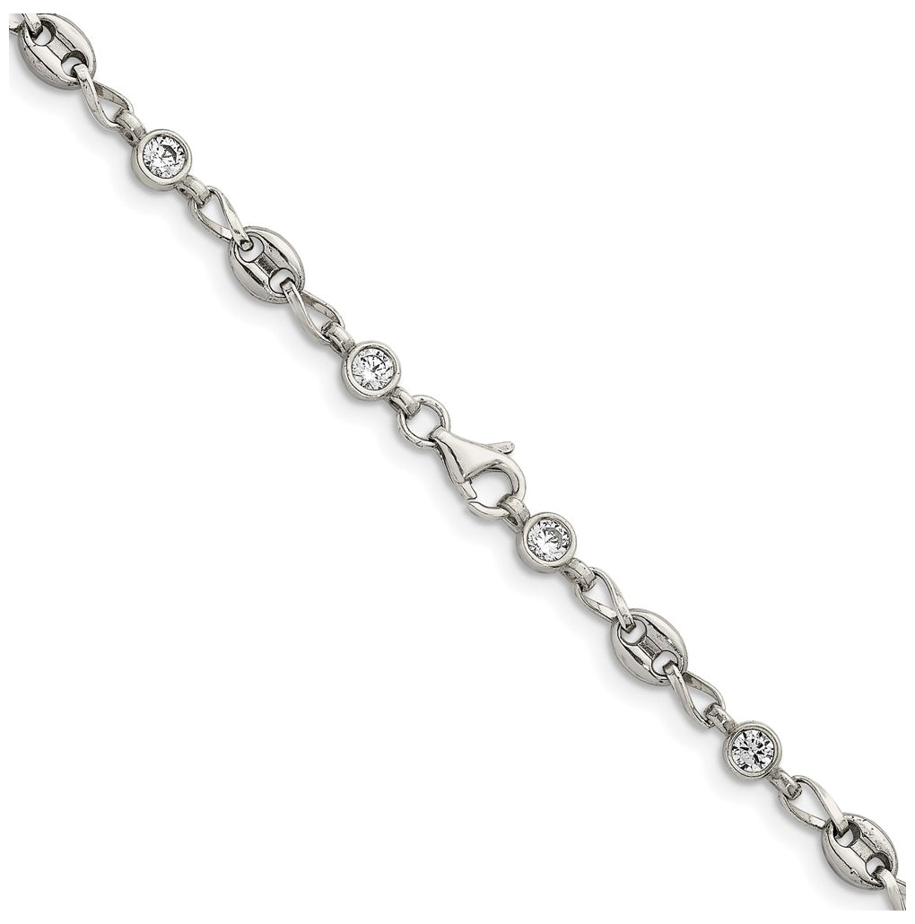 Stainless Steel with 925 Sterling Silver Polished White Cubic Zirconia 18 In Necklace – Elegant Jewelry Gift for Birthday, Anniversary, Engagement, Wedding