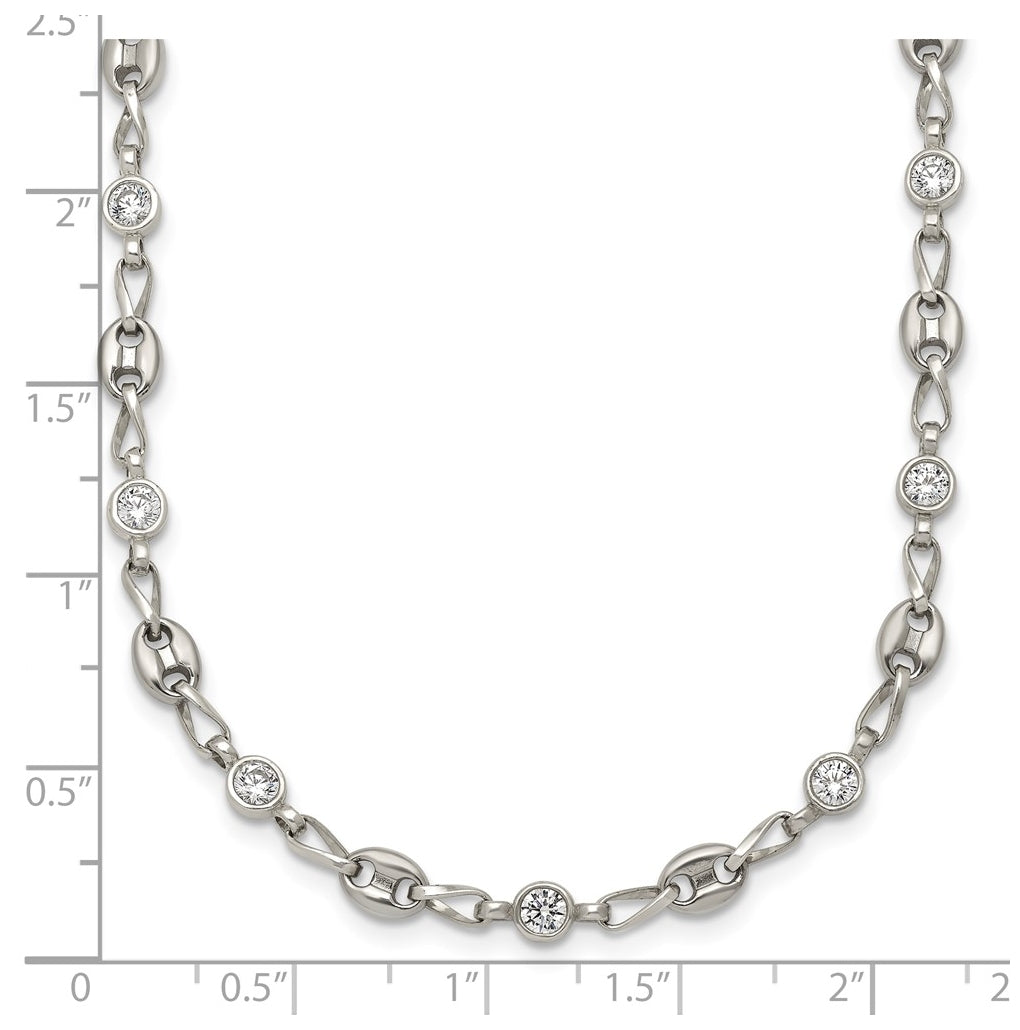 Stainless Steel with 925 Sterling Silver Polished White Cubic Zirconia 18 In Necklace – Elegant Jewelry Gift for Birthday, Anniversary, Engagement, Wedding