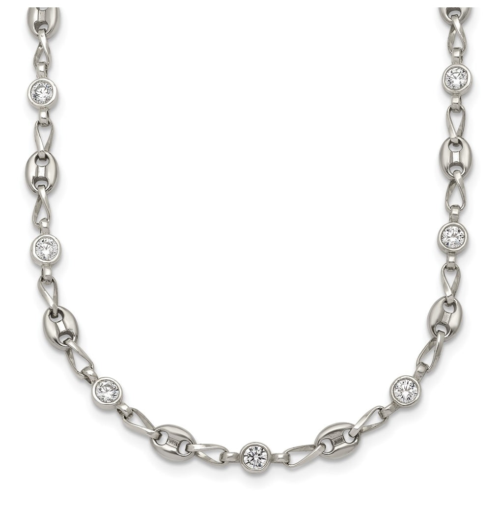 Stainless Steel with 925 Sterling Silver Polished White Cubic Zirconia 18 In Necklace – Elegant Jewelry Gift for Birthday, Anniversary, Engagement, Wedding