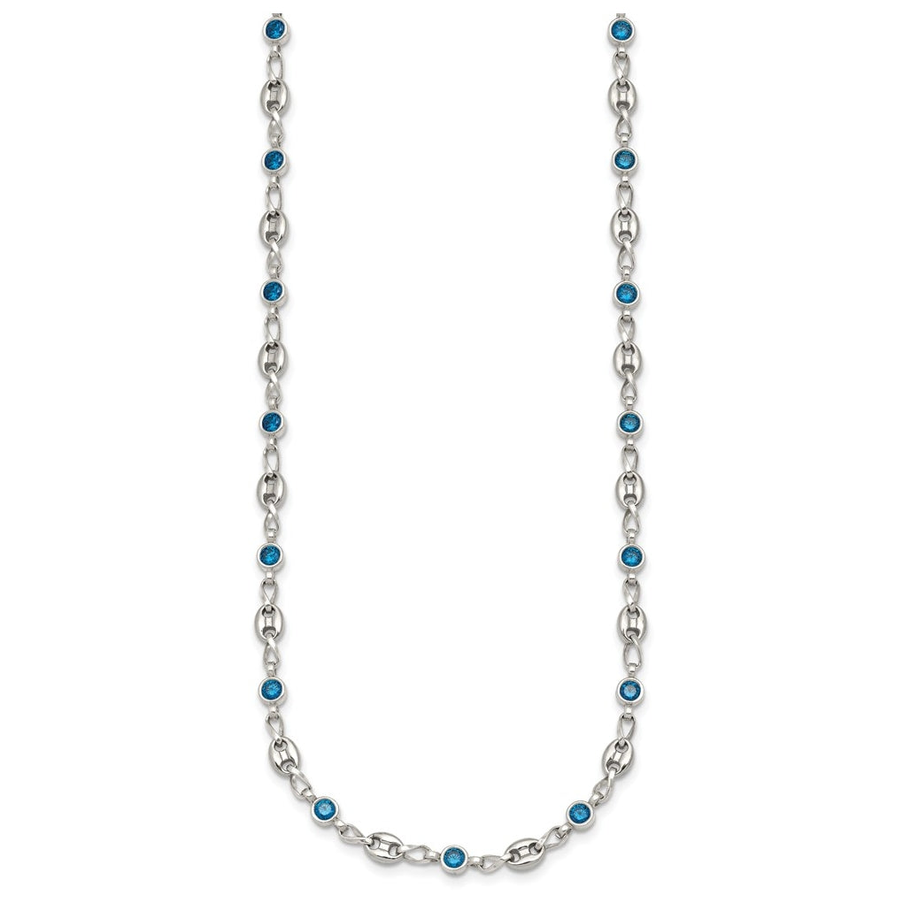Stainless Steel with 925 Sterling Silver Polished Blue Cubic Zirconia 16in Necklace – Elegant Jewelry Gift for Birthday, Anniversary, Engagement, Wedding