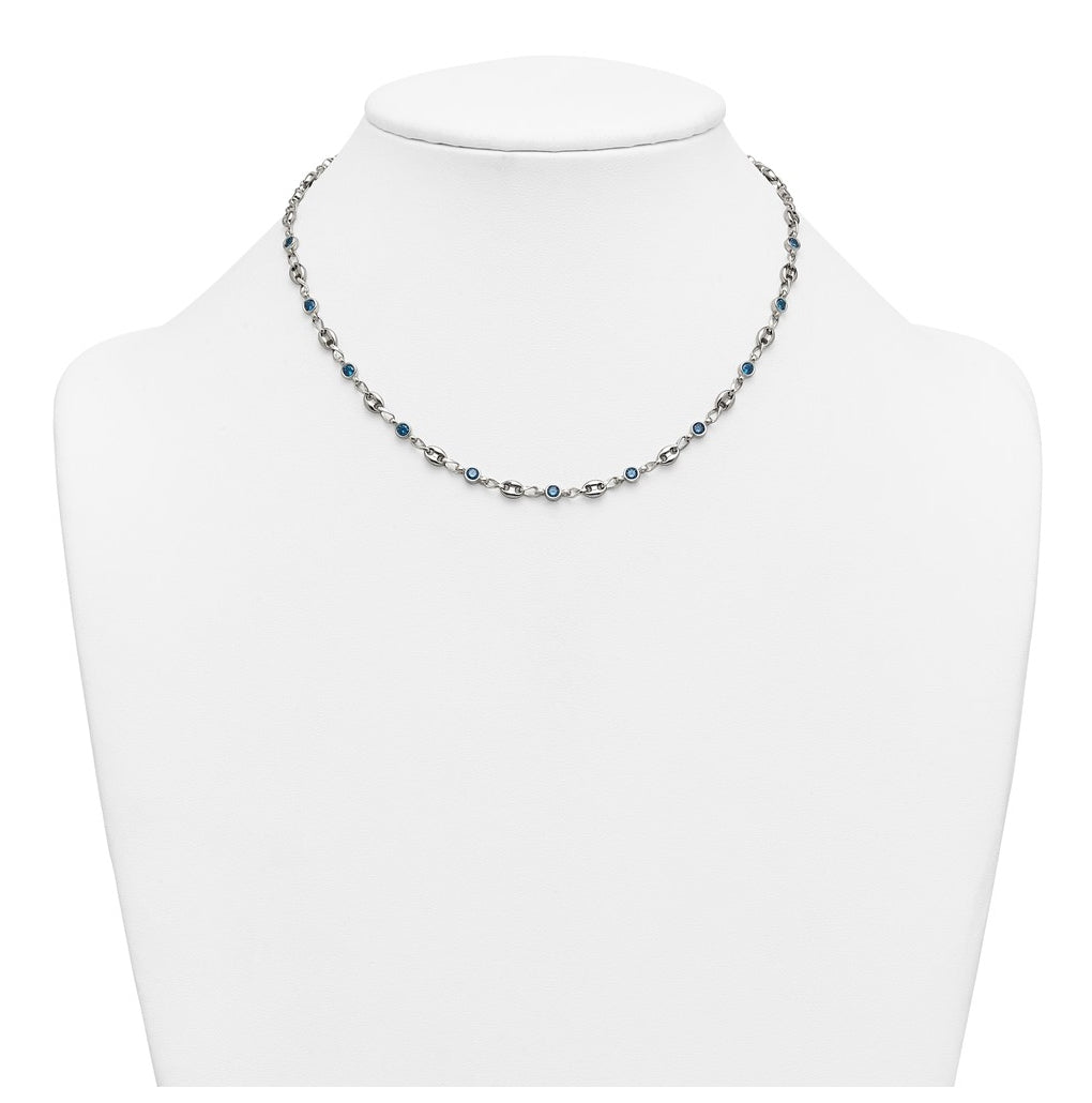Stainless Steel with 925 Sterling Silver Polished Blue Cubic Zirconia 16in Necklace – Elegant Jewelry Gift for Birthday, Anniversary, Engagement, Wedding