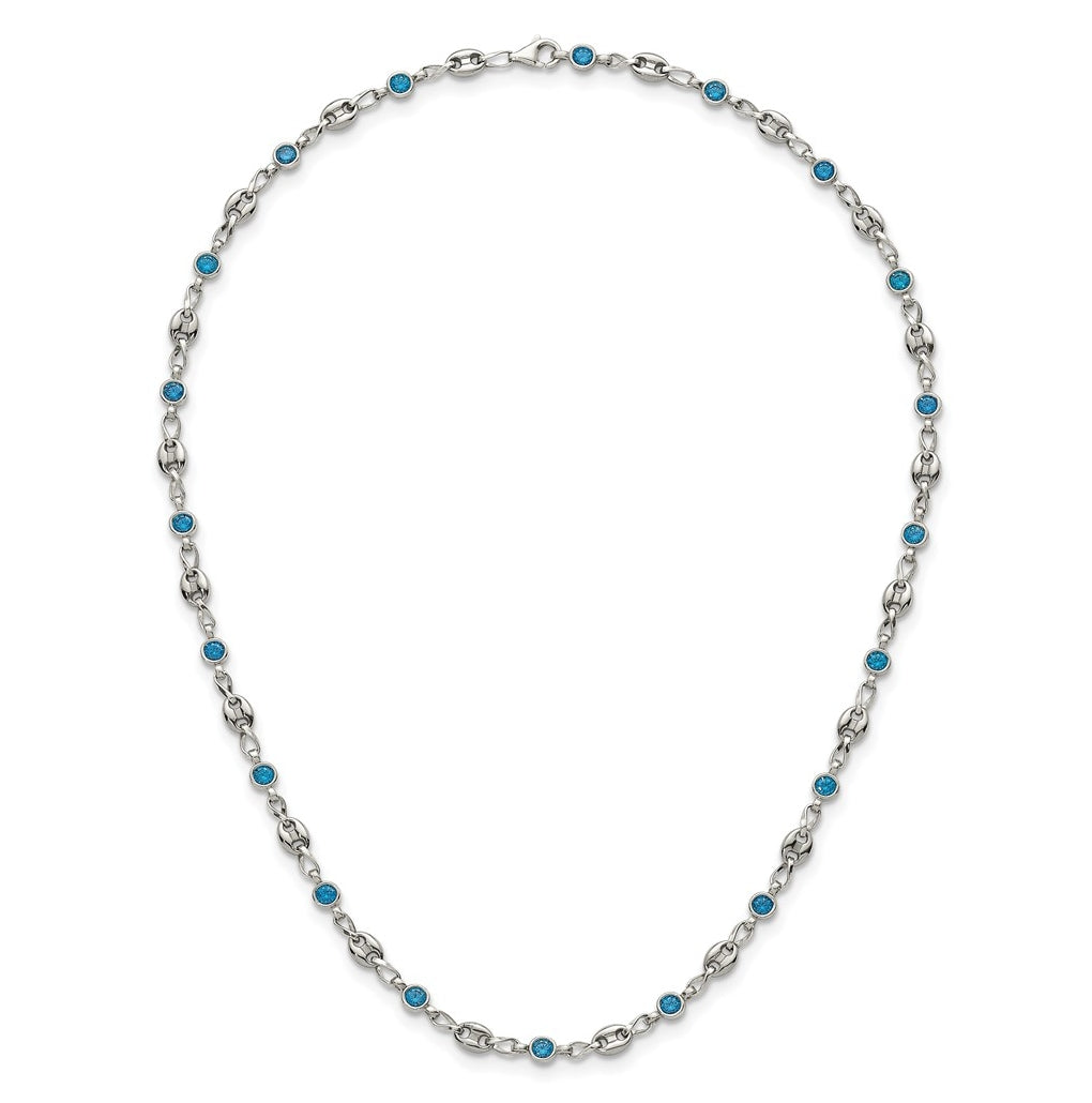 Stainless Steel with 925 Sterling Silver Polished Blue Cubic Zirconia 16in Necklace – Elegant Jewelry Gift for Birthday, Anniversary, Engagement, Wedding