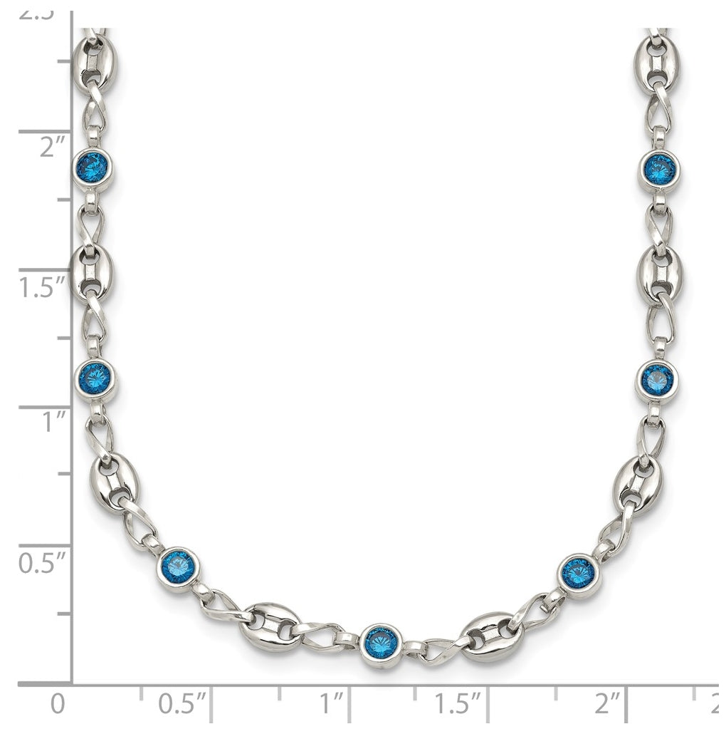Stainless Steel with 925 Sterling Silver Polished Blue Cubic Zirconia 16in Necklace – Elegant Jewelry Gift for Birthday, Anniversary, Engagement, Wedding