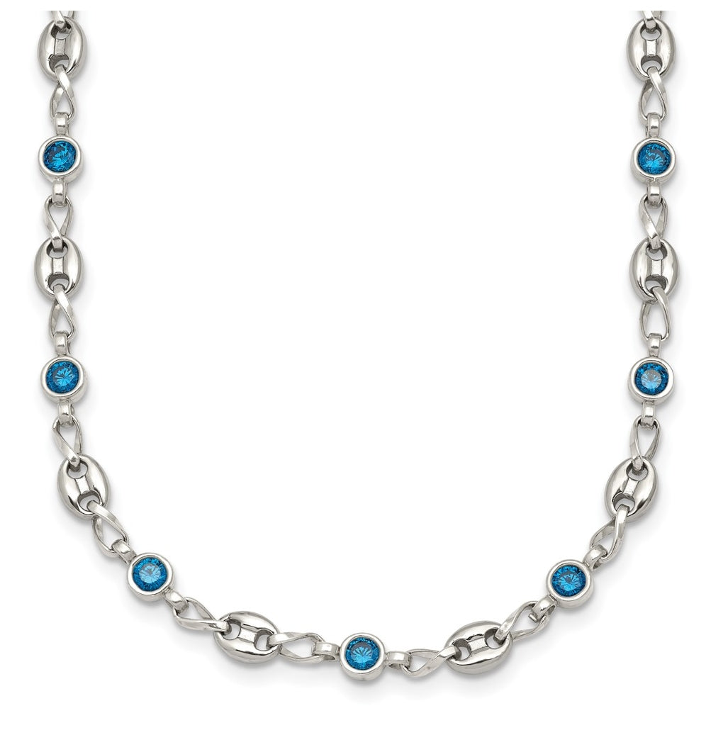 Stainless Steel with 925 Sterling Silver Polished Blue Cubic Zirconia 16in Necklace – Elegant Jewelry Gift for Birthday, Anniversary, Engagement, Wedding