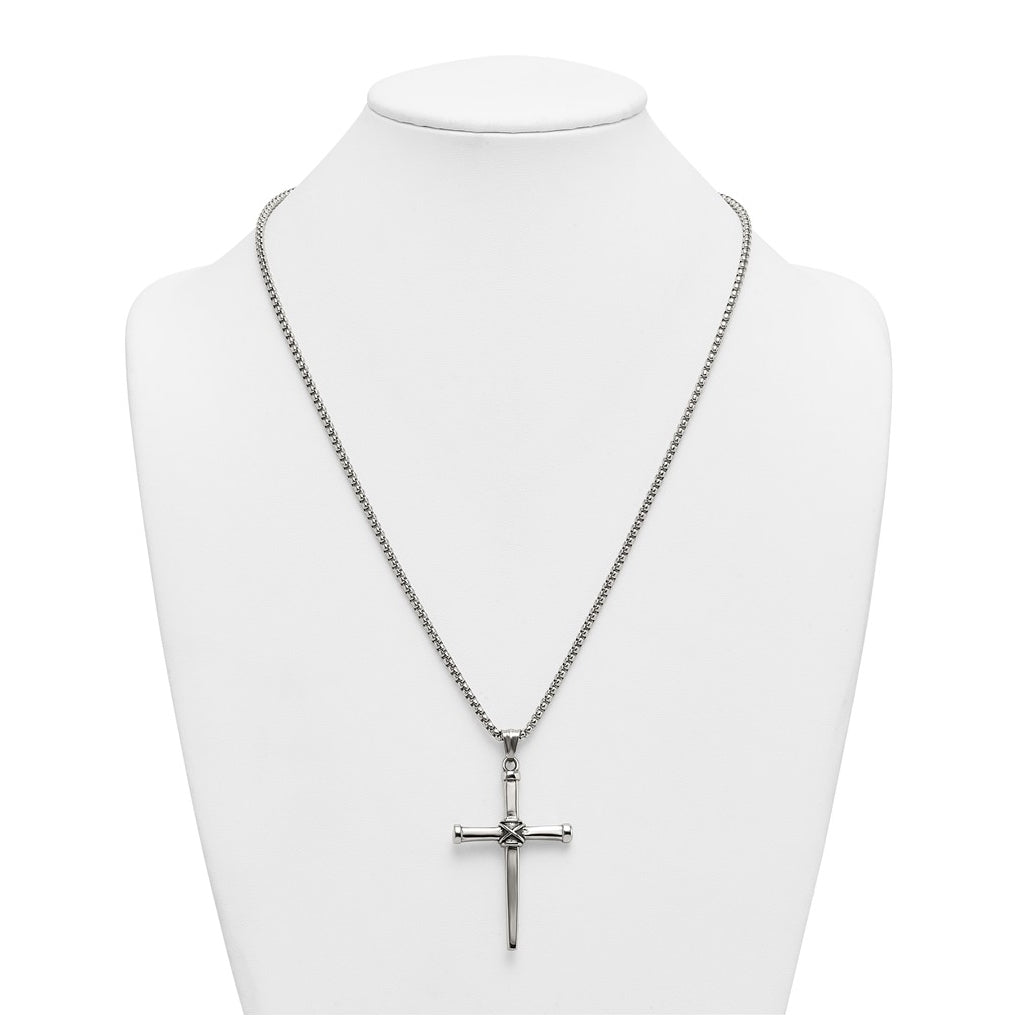 Stainless Steel Antiqued and Polished 24in Cross Necklace – Elegant Jewelry Gift for Birthday, Anniversary, Engagement, Wedding