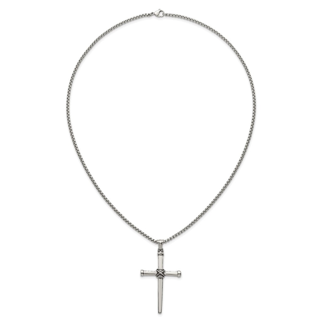 Stainless Steel Antiqued and Polished 24in Cross Necklace – Elegant Jewelry Gift for Birthday, Anniversary, Engagement, Wedding