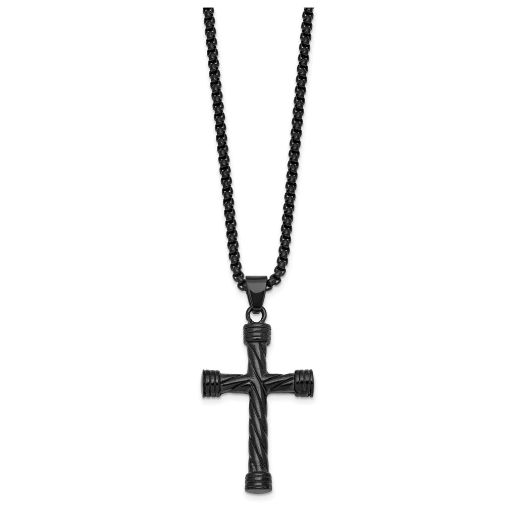 Stainless Steel Polished Black IP Twisted Cross 24in Necklace – Elegant Jewelry Gift for Birthday, Anniversary, Engagement, Wedding