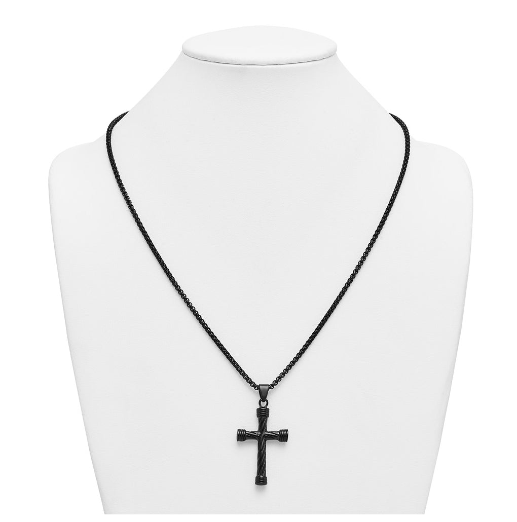 Stainless Steel Polished Black IP Twisted Cross 24in Necklace – Elegant Jewelry Gift for Birthday, Anniversary, Engagement, Wedding