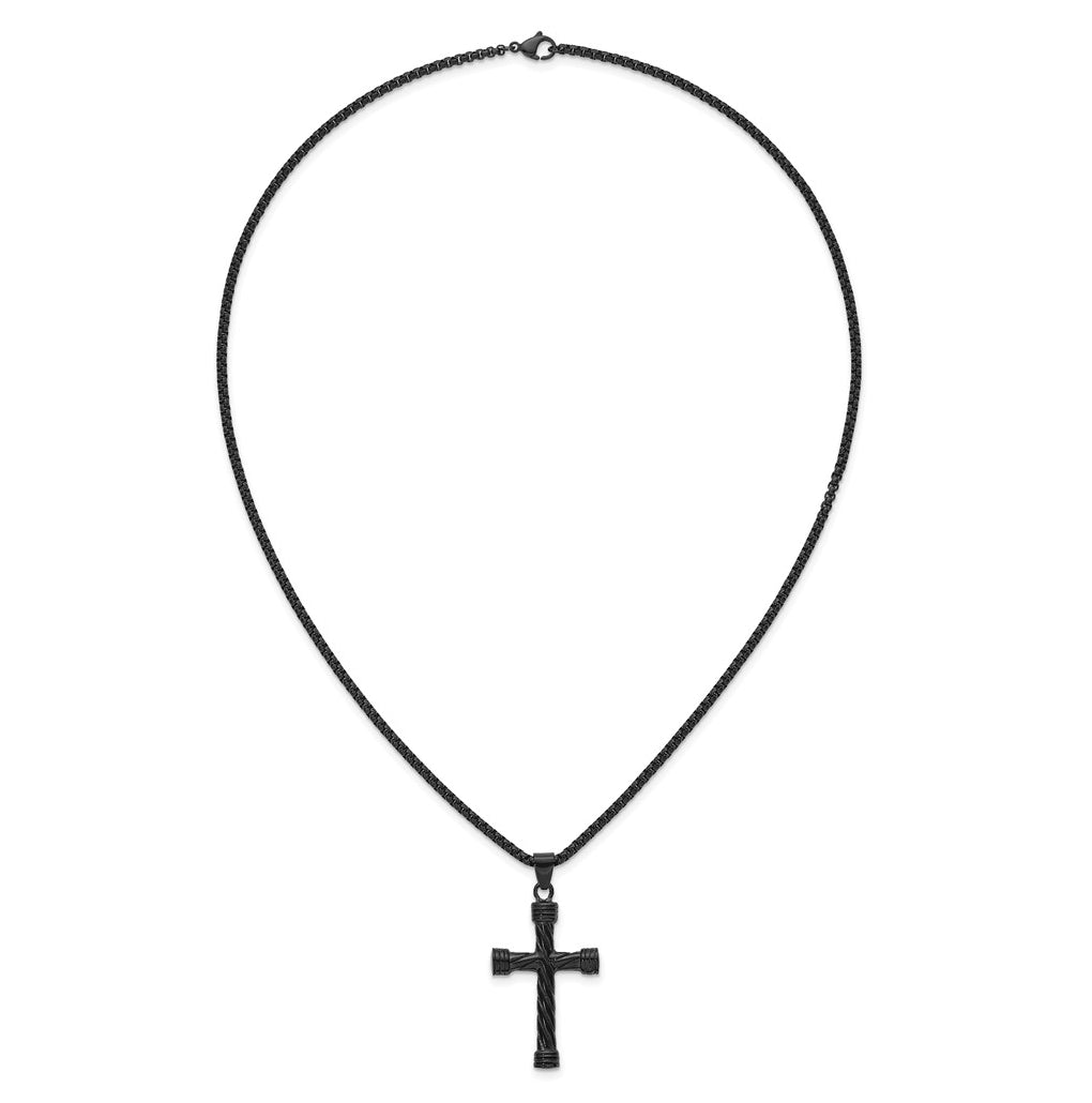 Stainless Steel Polished Black IP Twisted Cross 24in Necklace – Elegant Jewelry Gift for Birthday, Anniversary, Engagement, Wedding
