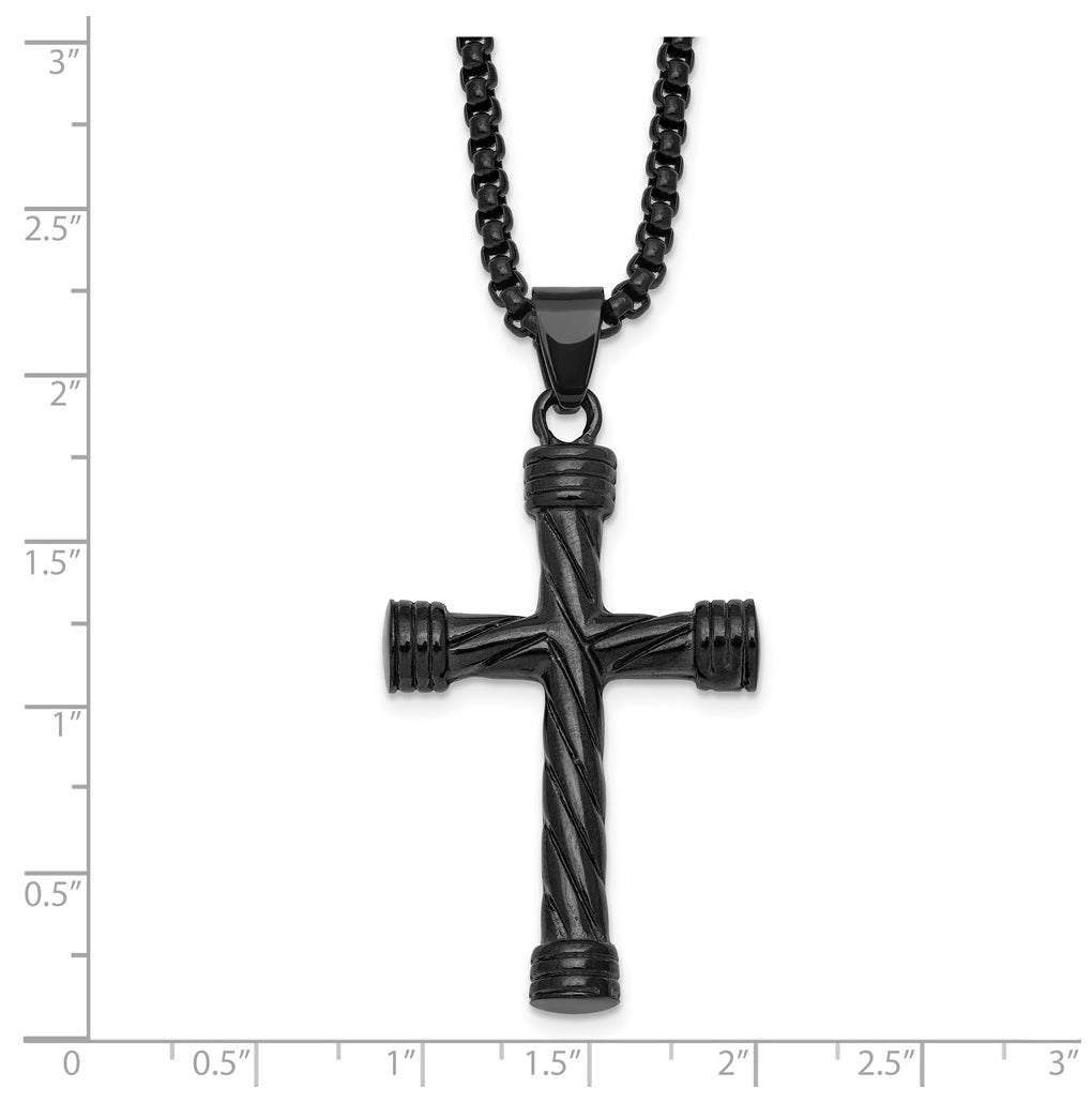 Stainless Steel Polished Black IP Twisted Cross 24in Necklace – Elegant Jewelry Gift for Birthday, Anniversary, Engagement, Wedding