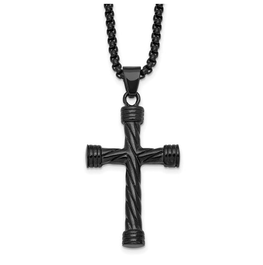 Stainless Steel Polished Black IP Twisted Cross 24in Necklace – Elegant Jewelry Gift for Birthday, Anniversary, Engagement, Wedding