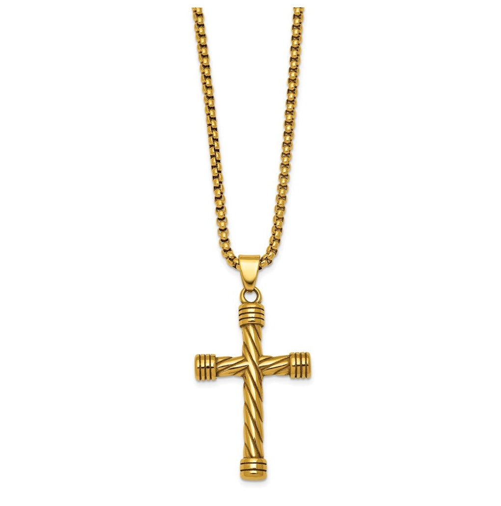 Stainless Steel Polished Black IP Twisted Cross 24in Necklace – Elegant Jewelry Gift for Birthday, Anniversary, Engagement, Wedding
