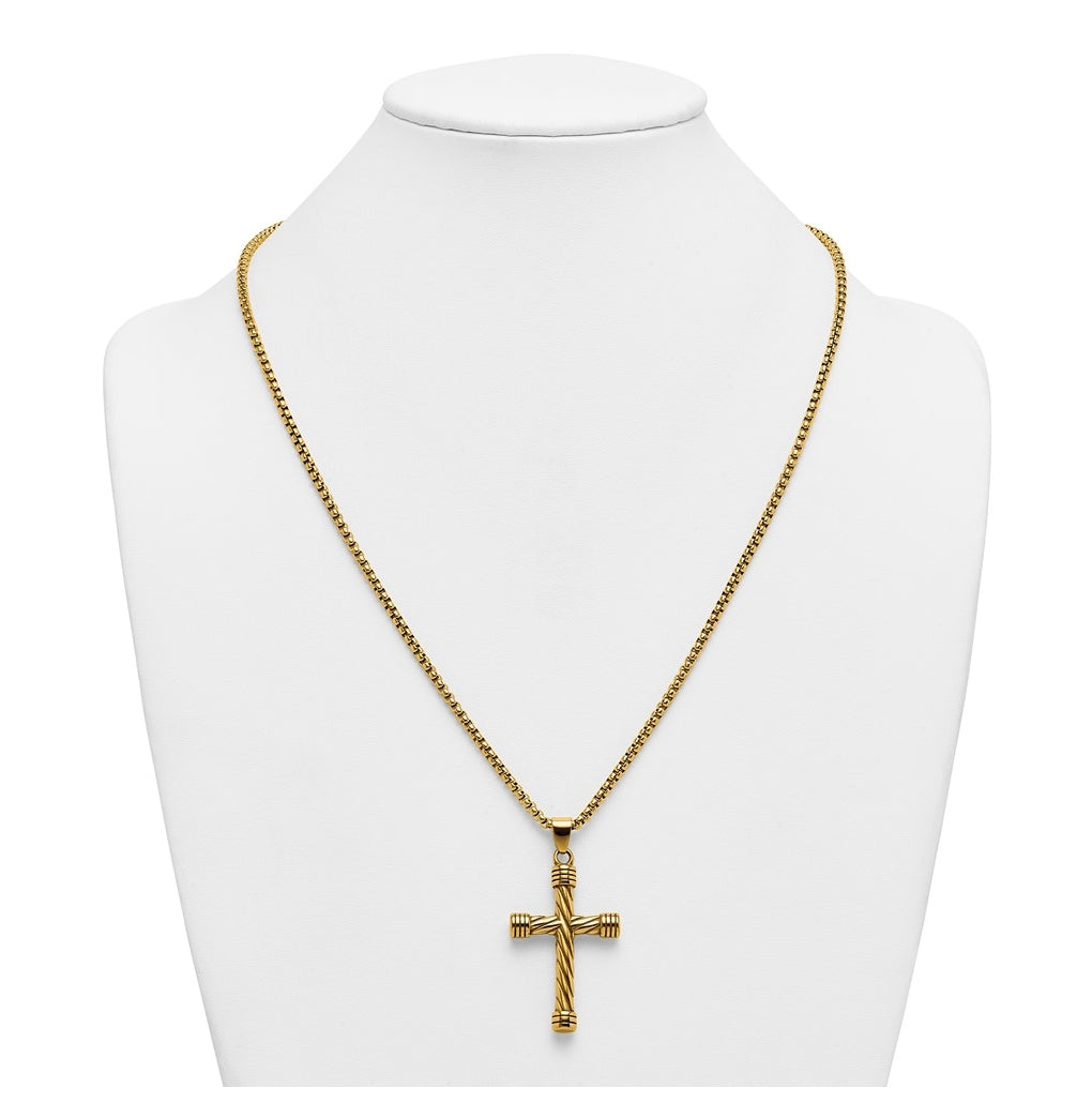 Stainless Steel Polished Black IP Twisted Cross 24in Necklace – Elegant Jewelry Gift for Birthday, Anniversary, Engagement, Wedding