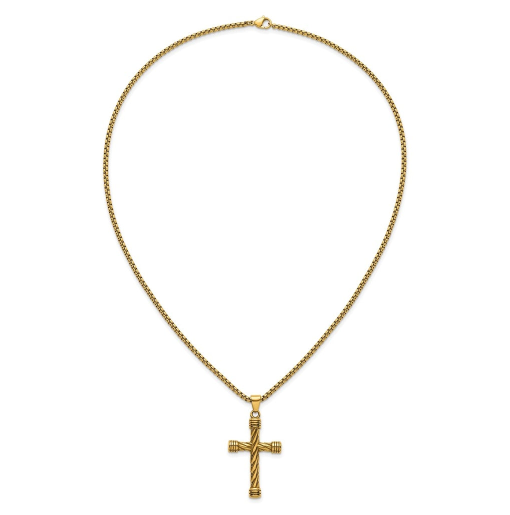 Stainless Steel Polished Black IP Twisted Cross 24in Necklace – Elegant Jewelry Gift for Birthday, Anniversary, Engagement, Wedding