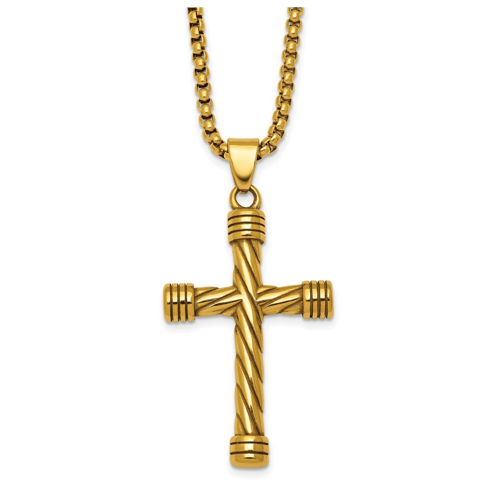 Stainless Steel Polished Black IP Twisted Cross 24in Necklace – Elegant Jewelry Gift for Birthday, Anniversary, Engagement, Wedding