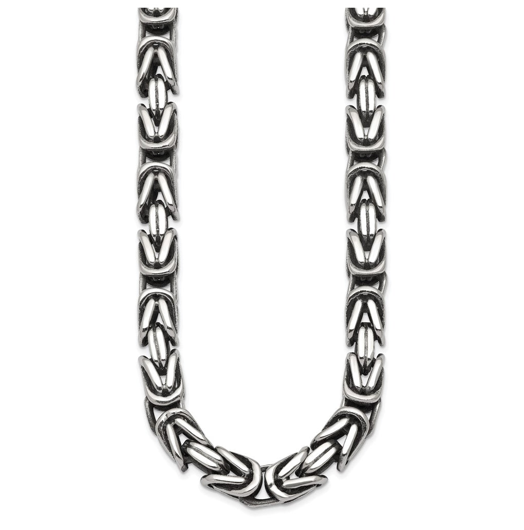 Stainless Steel Antiqued/Polished 9.5mm Byzantine 22in Necklace – Elegant Jewelry Gift for Birthday, Anniversary, Engagement, Wedding