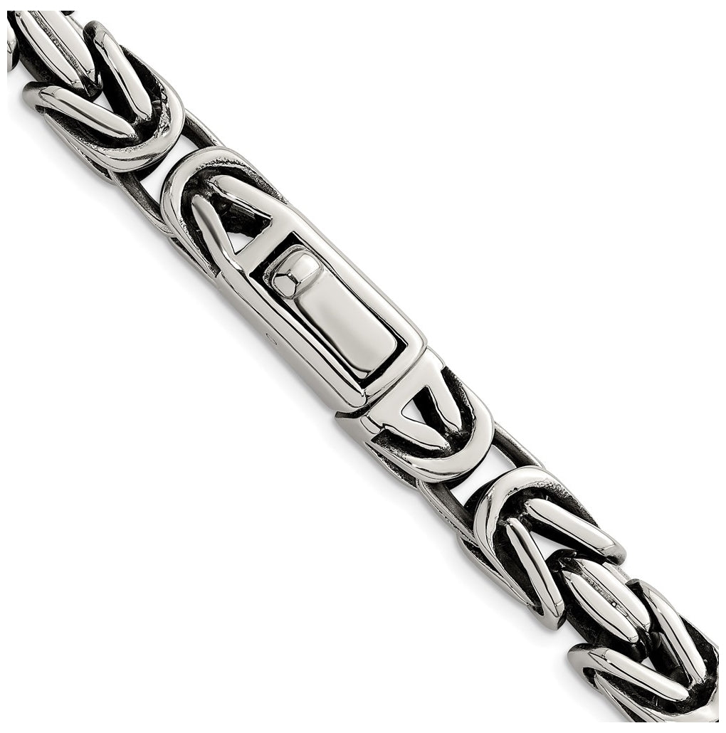Stainless Steel Antiqued/Polished 9.5mm Byzantine 22in Necklace – Elegant Jewelry Gift for Birthday, Anniversary, Engagement, Wedding