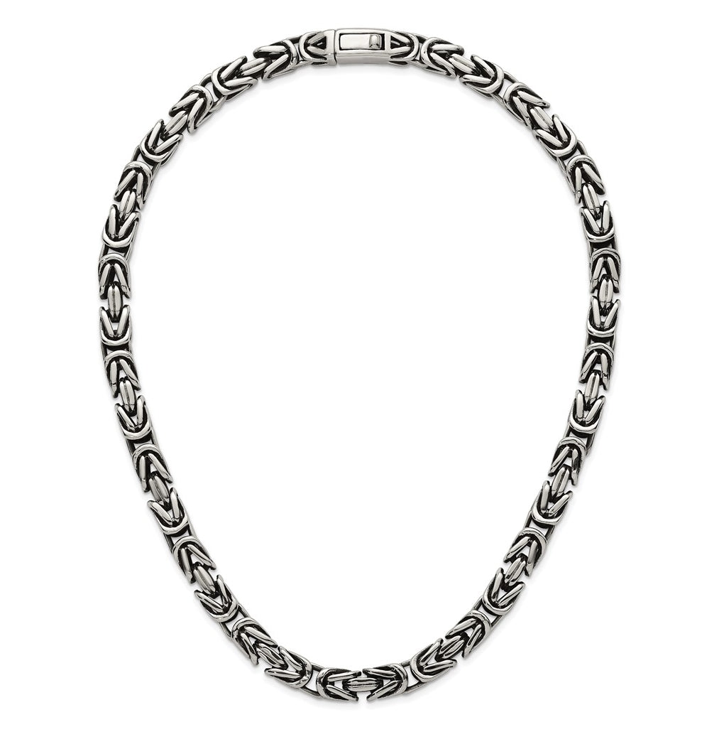 Stainless Steel Antiqued/Polished 9.5mm Byzantine 22in Necklace – Elegant Jewelry Gift for Birthday, Anniversary, Engagement, Wedding