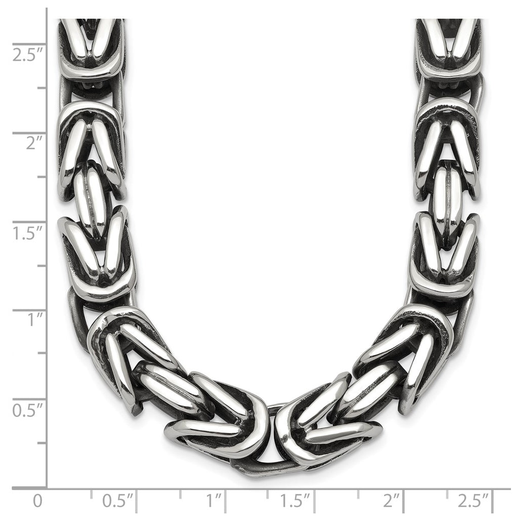 Stainless Steel Antiqued/Polished 9.5mm Byzantine 22in Necklace – Elegant Jewelry Gift for Birthday, Anniversary, Engagement, Wedding