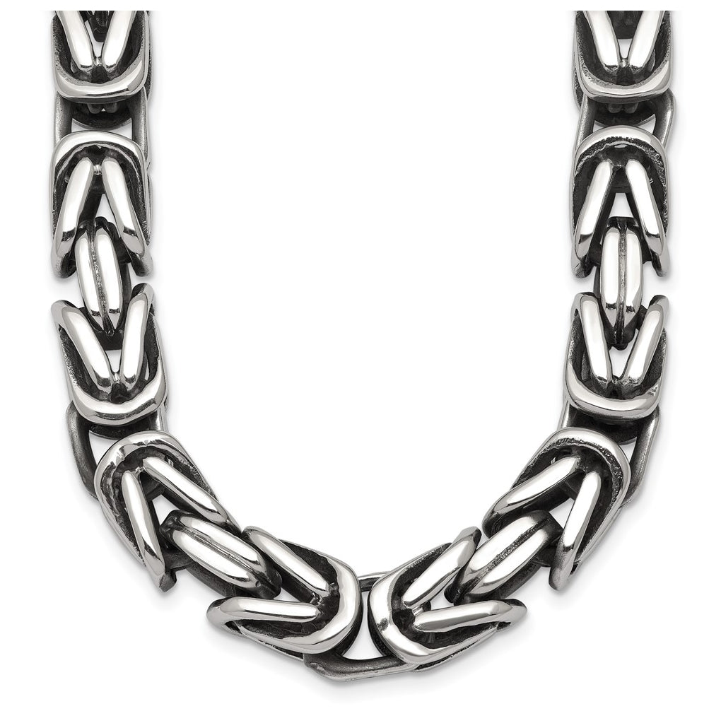 Stainless Steel Antiqued/Polished 9.5mm Byzantine 22in Necklace – Elegant Jewelry Gift for Birthday, Anniversary, Engagement, Wedding