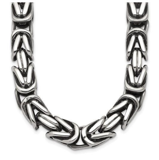 Stainless Steel Antiqued/Polished 9.5mm Byzantine 22in Necklace – Elegant Jewelry Gift for Birthday, Anniversary, Engagement, Wedding