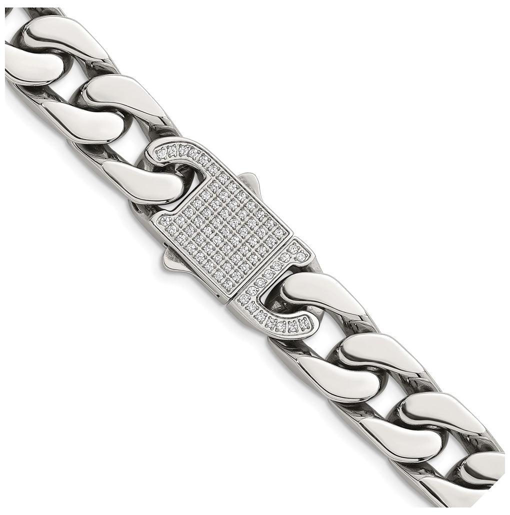 Stainless Steel Polished 12mm Cubic Zirconia Cable Link 24in Necklace – Elegant Jewelry Gift for Birthday, Anniversary, Engagement, Wedding