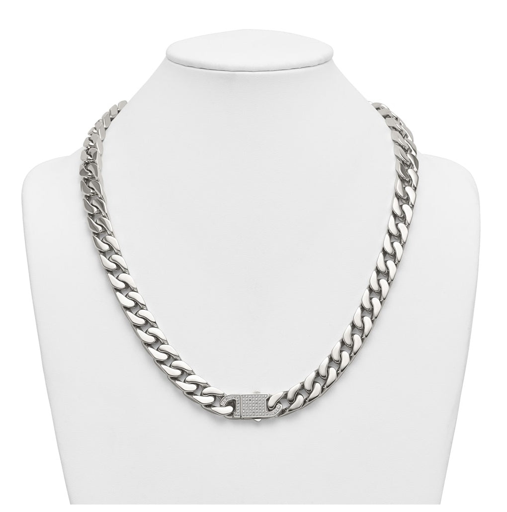 Stainless Steel Polished 12mm Cubic Zirconia Cable Link 24in Necklace – Elegant Jewelry Gift for Birthday, Anniversary, Engagement, Wedding