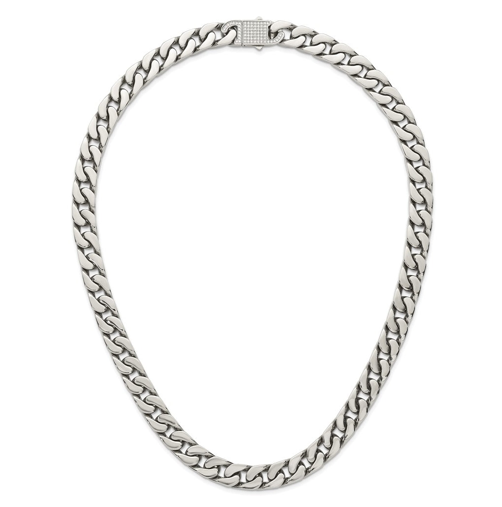 Stainless Steel Polished 12mm Cubic Zirconia Cable Link 24in Necklace – Elegant Jewelry Gift for Birthday, Anniversary, Engagement, Wedding