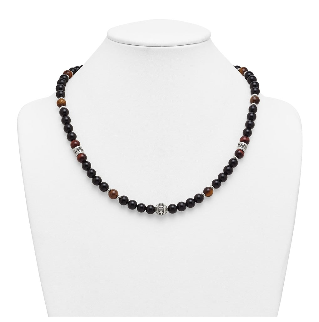 Stainless Steel Polished Tiger's Eye and Black Onyx 22in Necklace – Elegant Jewelry Gift for Birthday, Anniversary, Engagement, Wedding