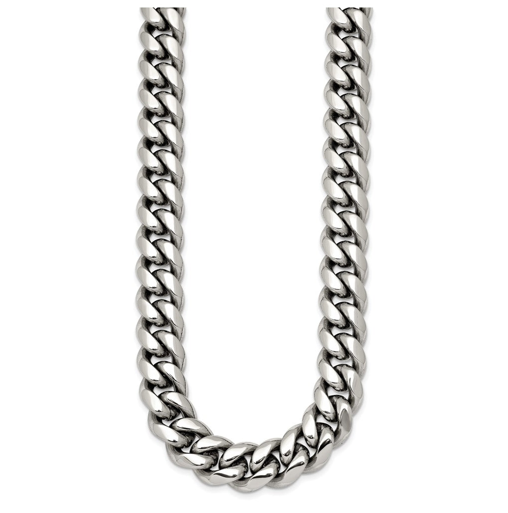 Stainless Steel Polished 12mm Curb Link with Cubic Zirconia Clasp 24in Necklace – Elegant Jewelry Gift for Birthday, Anniversary, Engagement, Wedding